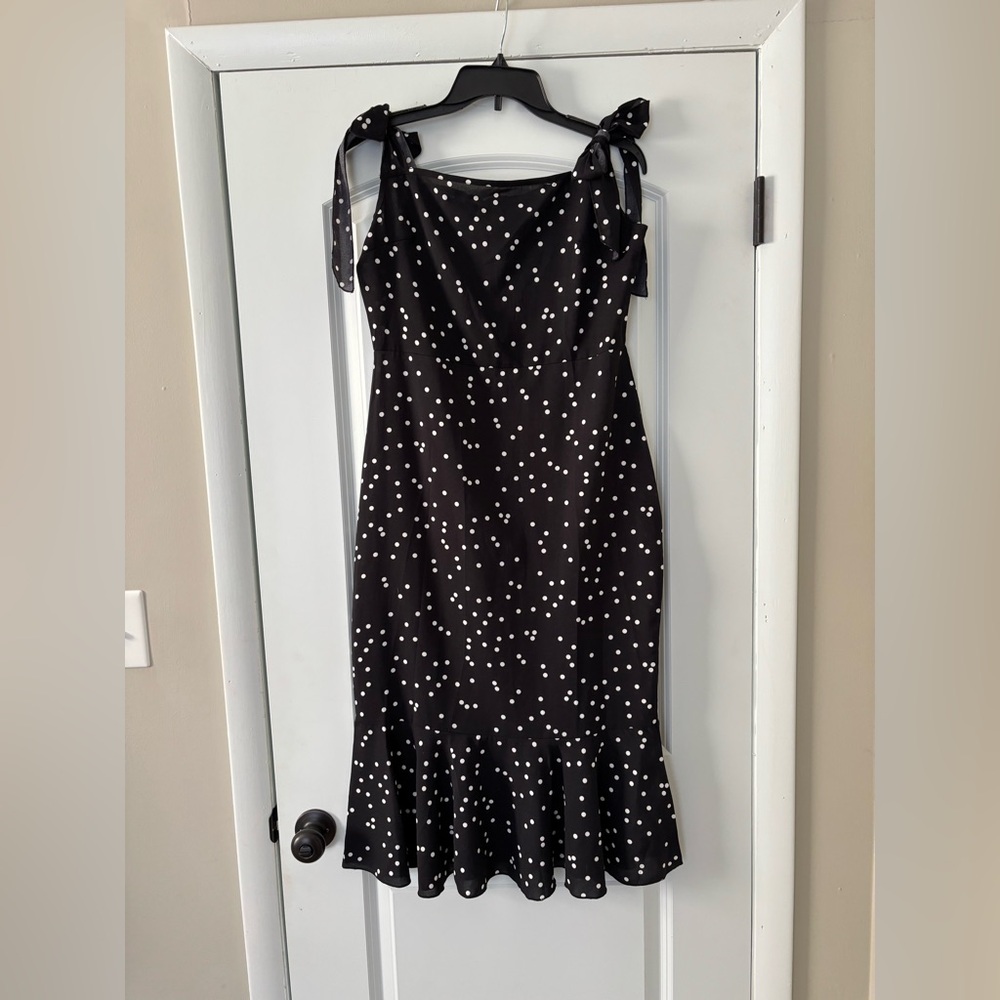 DONATED ITEM - ❗️Black Polka Dot Bow Strap Ruffle Hem Midi Dress ❗️